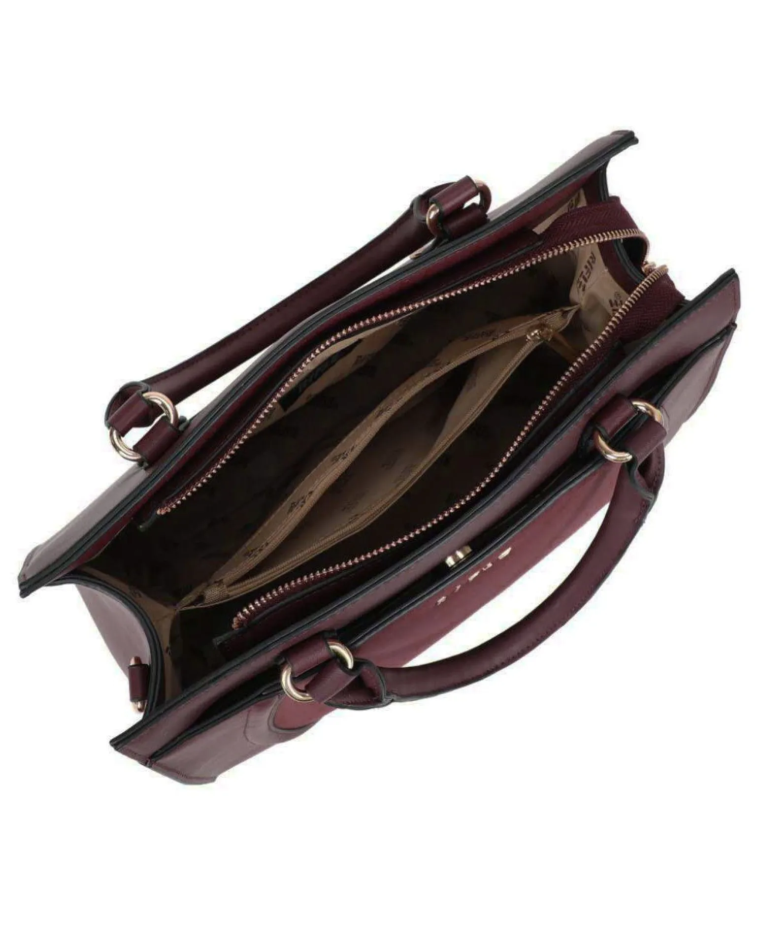 RIFLE - Borsa due manici bordeaux con tasca frontale scamosciata, tracolla removibile