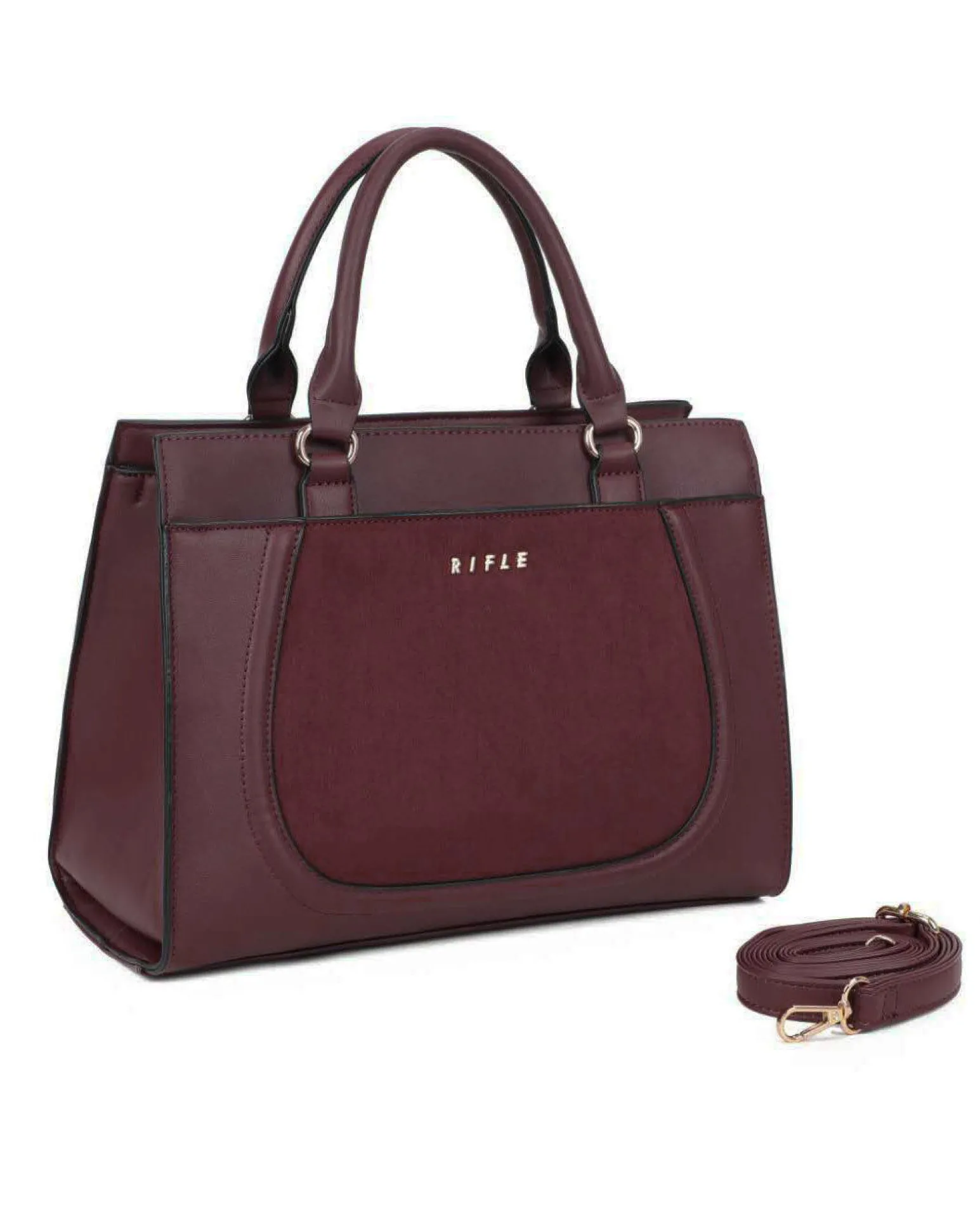 RIFLE - Borsa due manici bordeaux con tasca frontale scamosciata, tracolla removibile