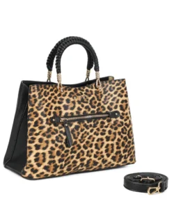RIFLE - Borsa due manici leopardata con tre scomparti principali e tasca frontale, tracolla removibile