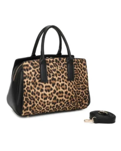 RIFLE - Borsa due manici leopardata con tre scomparti principali, tracolla removibile