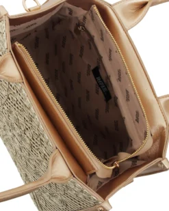 RIFLE - Borsa due manici platino con parte frontale intrecciata, tracolla removibile