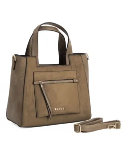 RIFLE - Borsa due manici taupe con parte frontale scamosciata, tracolla removibile