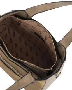 RIFLE - Borsa due manici taupe con parte frontale scamosciata, tracolla removibile