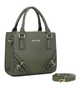 RIFLE - Borsa due manici verde con tre scomparti principali, tracolla removibile