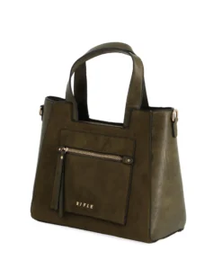 RIFLE - Borsa due manici verde con parte frontale scamosciata, tracolla removibile