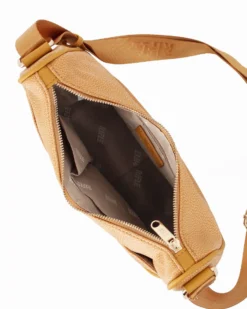 RIFLE - Borsa mezzaluna senape con tasca frontale