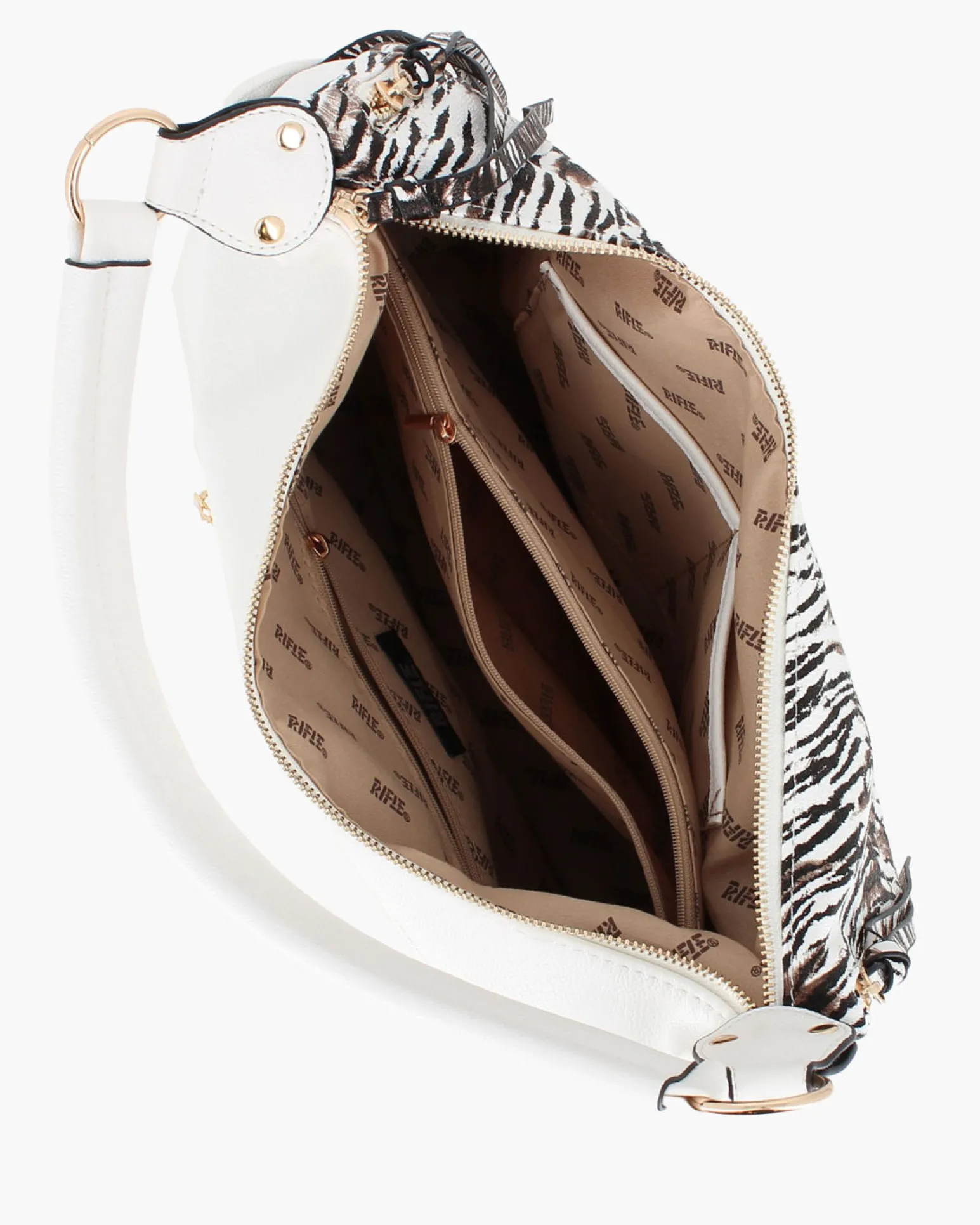 RIFLE - Borsa sacca animalier con zip frontali verticali e tasche laterali, tracolla removibile