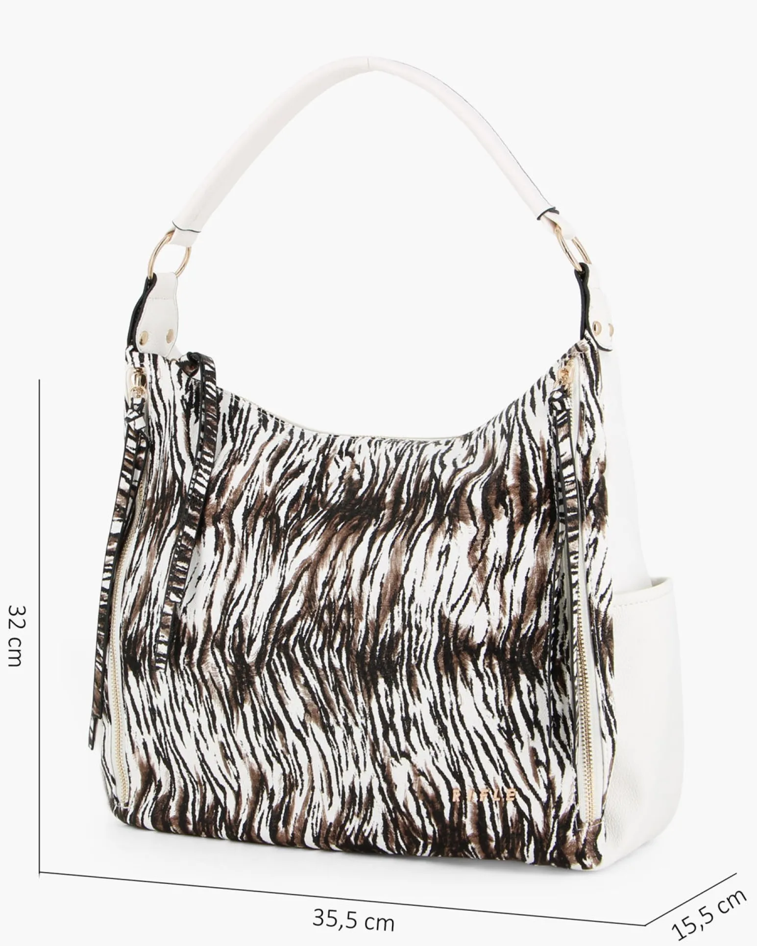 RIFLE - Borsa sacca animalier con zip frontali verticali e tasche laterali, tracolla removibile