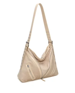 RIFLE - Borsa sacca beige scamosciata con due taschini frontali e manico regolabile con fibbie