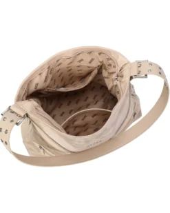 RIFLE - Borsa sacca beige scamosciata con due taschini frontali e manico regolabile con fibbie