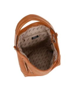 RIFLE - Borsa sacca camel con tasche frontali e mini pattina con borchie, tracolla removibile