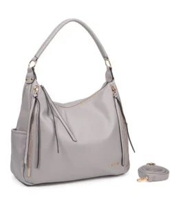 RIFLE - Borsa sacca perla con zip frontali verticali e tasche laterali, tracolla removibile