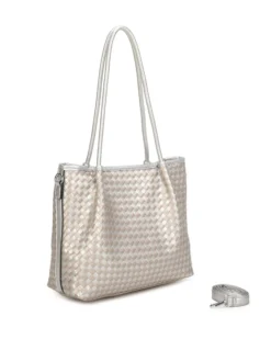 RIFLE - Borsa shopping argento intrecciata, tracolla removibile