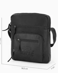 RIFLE - Borsello nero in VERA PELLE con tre tasche frontali