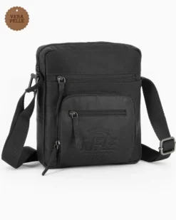 RIFLE - Borsello nero in VERA PELLE con tre tasche frontali