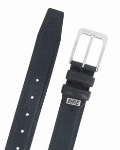 RIFLE - Cintura blu da uomo in VERA PELLE con fibbia nichel free