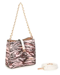 RIFLE - Minibag animalier rosa con tre scomparti principali e pattina con chiusura a girello, tracolla removibile