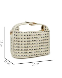 RIFLE - Minibag beige con chiusura a incastro sul manico e trama a intreccio, tracolla removibile