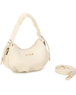 RIFLE - Minibag beige con manico arricciato, tracolla removibile
