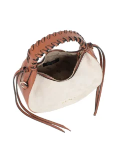 RIFLE - Minibag beige con manico intrecciato e parte frontale scamosciata, tracolla removibile