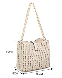 RIFLE - Minibag beige intrecciata con con pattina e chiusura a girello