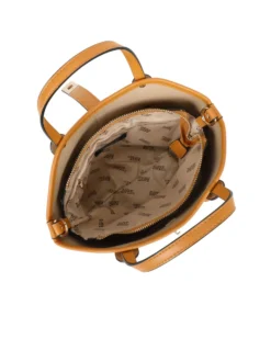RIFLE - Minibag camel scamosciata con pattina e chiusura a girello, tracolla removibile