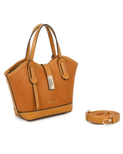 RIFLE - Minibag camel scamosciata con pattina e chiusura a girello, tracolla removibile