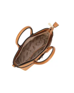 RIFLE - Minibag due manici camel con parte frontale scamosciata e dettaglio cinturino con girello, tracolla removibile