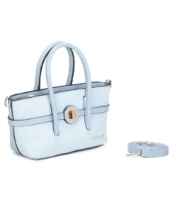 RIFLE - Minibag due manici celeste con parte frontale scamosciata e dettaglio cinturino con girello, tracolla removibile