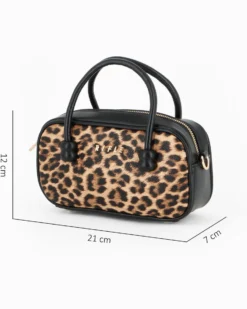 RIFLE - Minibag nera con parte frontale leopardata, tracolla removibile