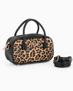 RIFLE - Minibag nera con parte frontale leopardata, tracolla removibile