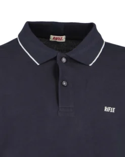 RIFLE - Polo manica corta blu in piquet