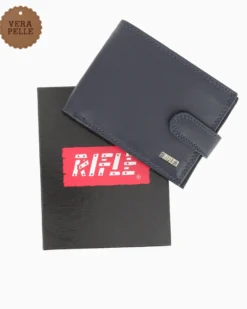 RIFLE - Portafoglio blu in VERA PELLE con pattina e ribaltina