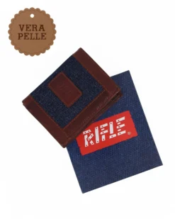 RIFLE - Portafoglio da uomo jeans/cuoio in VERA PELLE