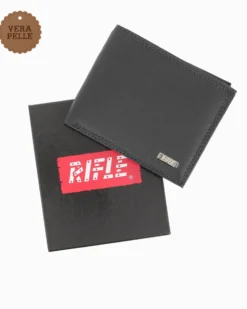 RIFLE - Portafoglio nero in VERA PELLE con ribaltina interna