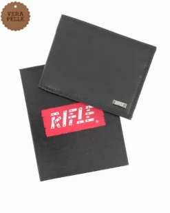 RIFLE - Portafoglio nero in VERA PELLE con ribaltina interna