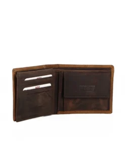 RIFLE - Portafoglio uomo cognac con logo frontale e ribaltina in VERA PELLE