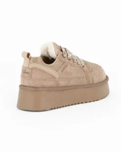 RIFLE - Scarpa beige scamosciata con lacci e pelliccia interna