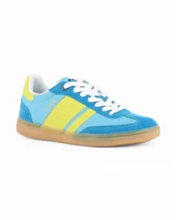 RIFLE - Sneakers azzurra e verde con lacci e logo laterale
