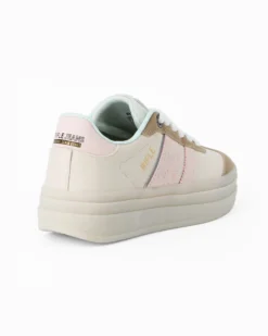 RIFLE - Sneakers beige da donna con patch posteriore e bande laterali rosa