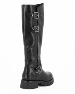 RIFLE - Stivale nero con zip laterale e fibbie, tacco 4CM
