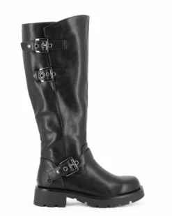 RIFLE - Stivale nero con zip laterale e fibbie, tacco 4CM