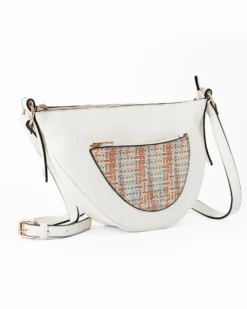 RIFLE - Tracolla mezzaluna bianca con tasca frontale multicolor effetto intreccio