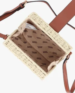 RIFLE - Tracollina beige in paglia intrecciata con pattina marrone