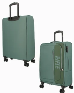 RIFLE - TROLLEY VERDE IN TESSUTO CON DOPPIA TASCA FRONTALE, COMBINAZIONE TSA E 4 RUOTE