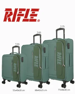RIFLE - TROLLEY VERDE IN TESSUTO CON DOPPIA TASCA FRONTALE, COMBINAZIONE TSA E 4 RUOTE