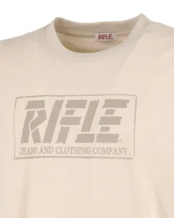 RIFLE - Tshirt manica corta beige in tessuto fiammata