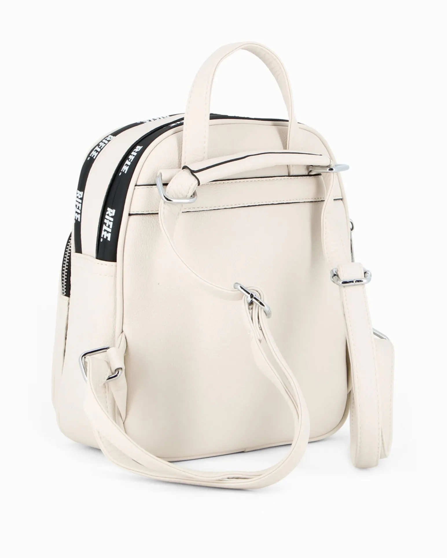 RIFLE - Zaino animalier beige con doppia cerniera loggata e tasca frontale