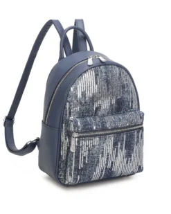 RIFLE - Zaino blu con tascone frontale e strass