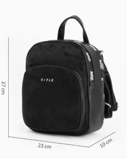 RIFLE - Zaino nero con parte frontale scamosciata e due zip loggate